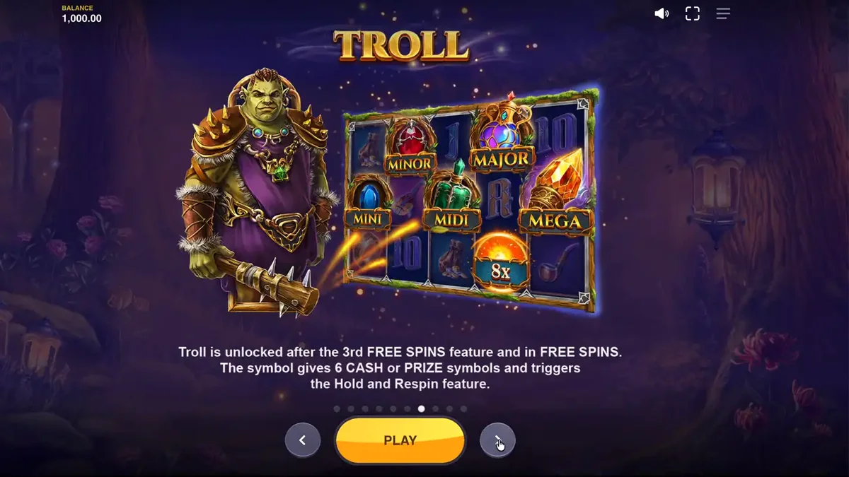 Pemandangan hutan fantasi yang mempesona dalam slot Land of Riches