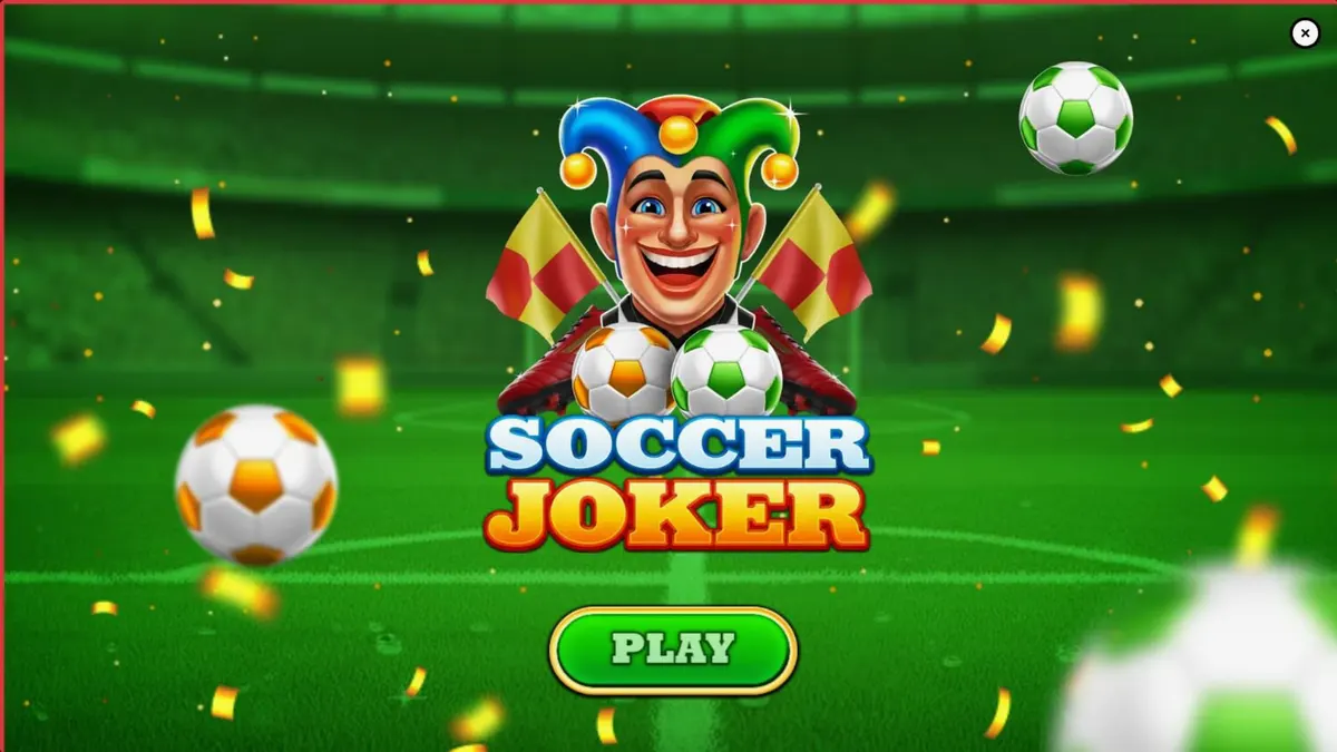 Tampilan visual slot Soccer Joker dengan tema stadion dan karakter Joker