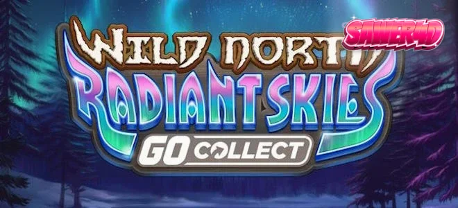 Pemandangan hutan bersalju dengan aurora di latar belakang dalam Wild North Radiant Skies GO Collect